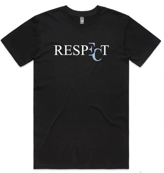 EC RESPECT BLACK AND WHITE AND ICE BLUE T-SHIRT