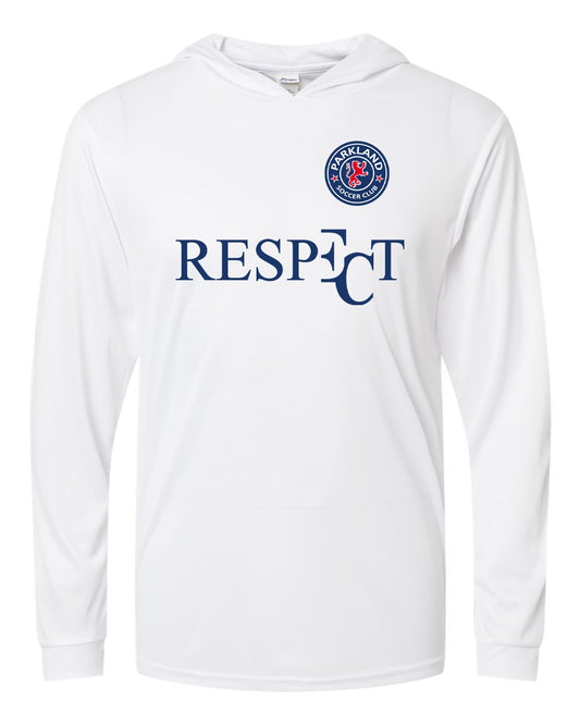 EC RESPECT PARKLAND WHITE AND NAVY LONG SLEEVE DRI FIT HOODIE