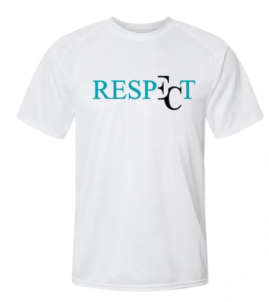 EC RESPECT WHITE AND TEAL AND BLACK SHORT SLEEVE DRI FIT